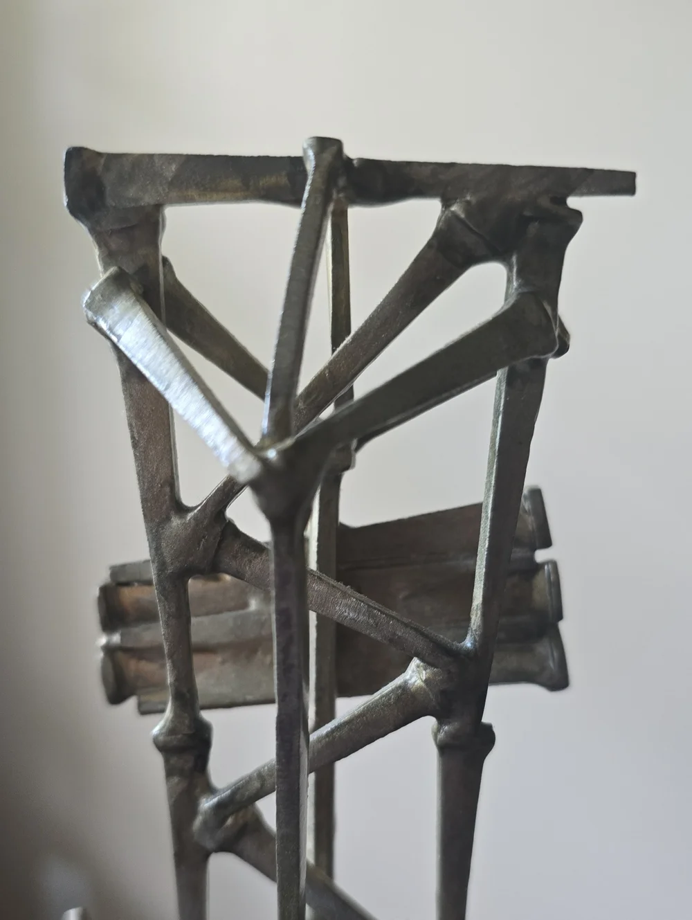 Artisan Brutalist Industrial folk art Nail Cross Rose Accent Wood Base Christian